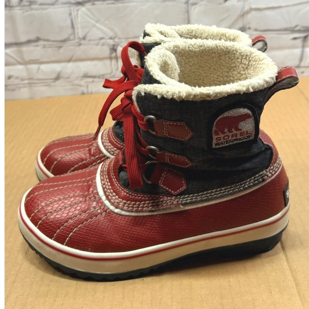 Sorel Winter Snow Boots Kids 5 Red Waterproof Duck Boots Outdoor NL1530-986
